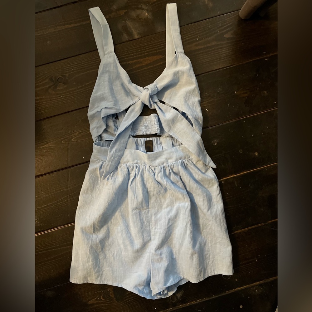 Light Blue Tie-Front Romper